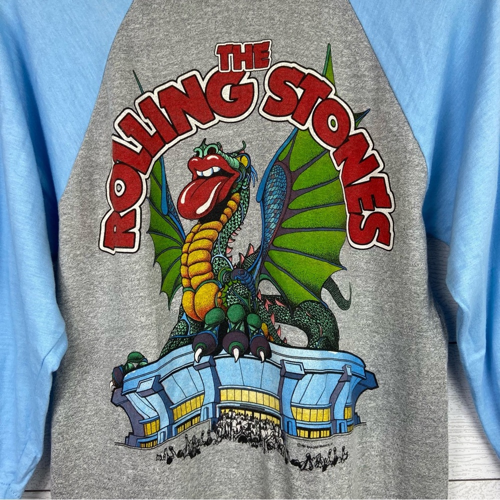 VINTAGE Original 1981 Rolling Stones Dragon Tour Blue Gray Raglan Medium Rare - Picture 4 of 7